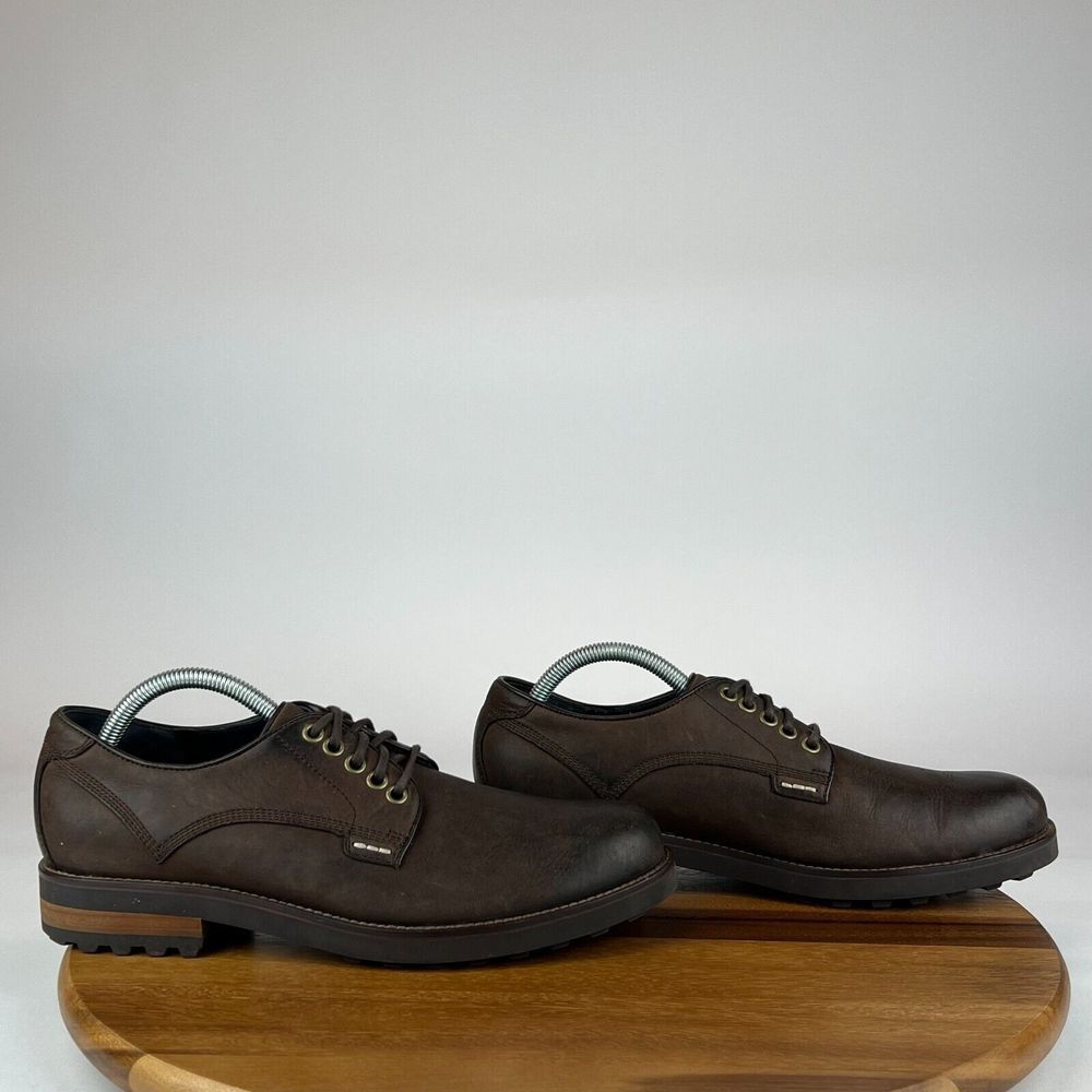 Mens Cole Haan Brown Leather Plain Toe Lug Sole Derby Dress Shoes Size 8 M GUC